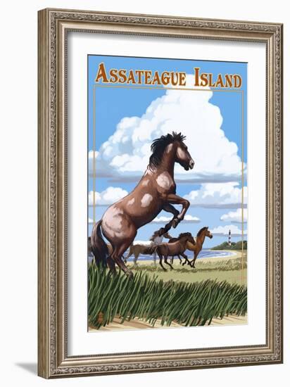 Assateague Island - Wild Horses-Lantern Press-Framed Art Print