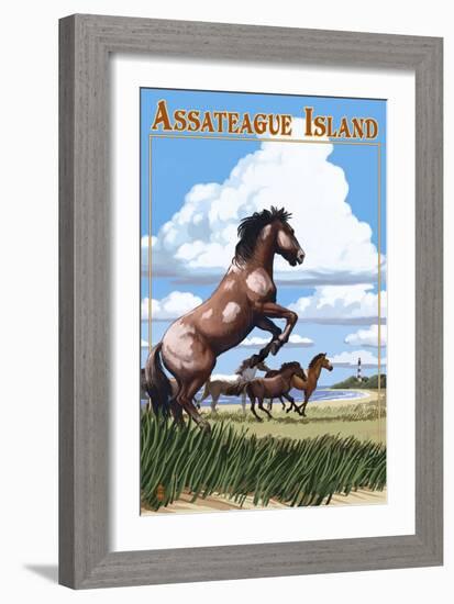 Assateague Island - Wild Horses-Lantern Press-Framed Art Print