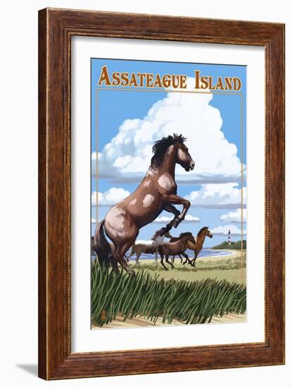 Assateague Island - Wild Horses-Lantern Press-Framed Art Print