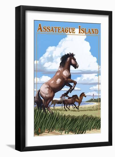 Assateague Island - Wild Horses-Lantern Press-Framed Art Print