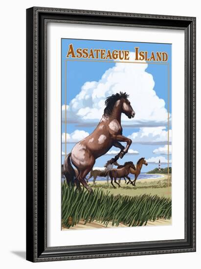 Assateague Island - Wild Horses-Lantern Press-Framed Art Print