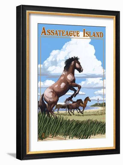 Assateague Island - Wild Horses-Lantern Press-Framed Art Print