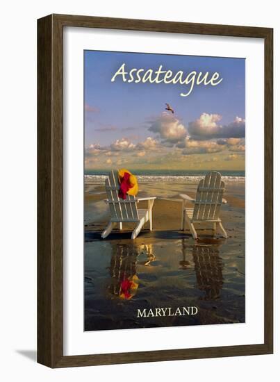 Assateague, Maryland - Adirondack Chairs on the Beach-Lantern Press-Framed Art Print