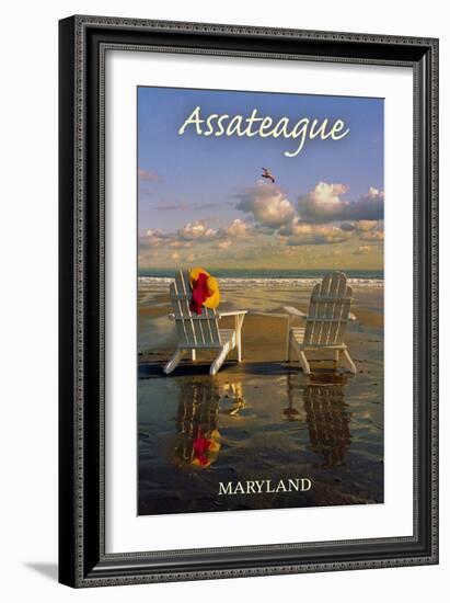 Assateague, Maryland - Adirondack Chairs on the Beach-Lantern Press-Framed Art Print