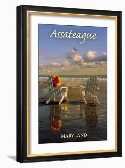 Assateague, Maryland - Adirondack Chairs on the Beach-Lantern Press-Framed Art Print