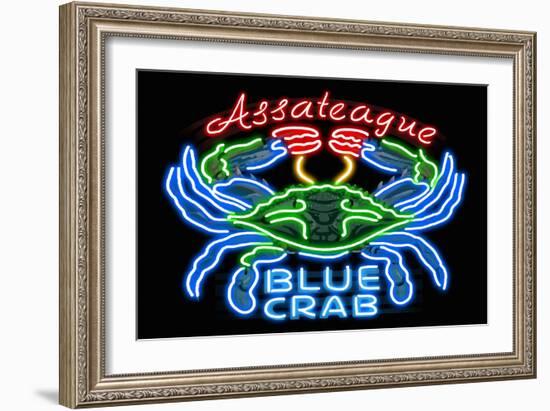 Assateague, Maryland - Blue Crab Neon Sign-Lantern Press-Framed Art Print