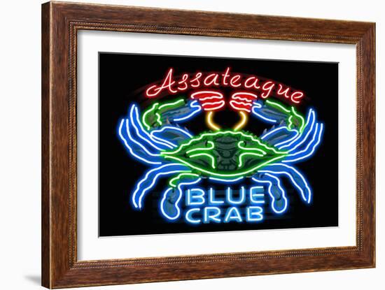 Assateague, Maryland - Blue Crab Neon Sign-Lantern Press-Framed Art Print