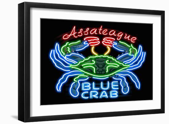 Assateague, Maryland - Blue Crab Neon Sign-Lantern Press-Framed Art Print