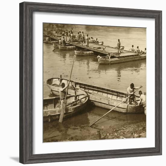 Assembling a pontoon bridge, c1914-c1918-Unknown-Framed Photographic Print