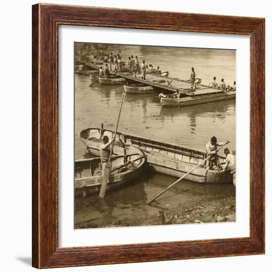 Assembling a pontoon bridge, c1914-c1918-Unknown-Framed Photographic Print