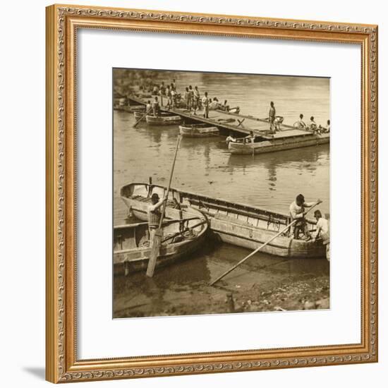 Assembling a pontoon bridge, c1914-c1918-Unknown-Framed Photographic Print