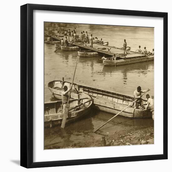 Assembling a pontoon bridge, c1914-c1918-Unknown-Framed Photographic Print