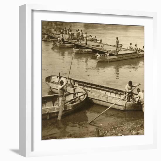 Assembling a pontoon bridge, c1914-c1918-Unknown-Framed Photographic Print