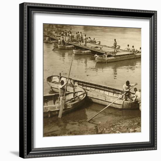 Assembling a pontoon bridge, c1914-c1918-Unknown-Framed Photographic Print