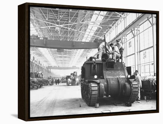Assembling Sherman Tanks, Aiding War Effort on Home Front During WWII, Chrysler Plant in Detroit-Gordon Coster-Framed Premier Image Canvas