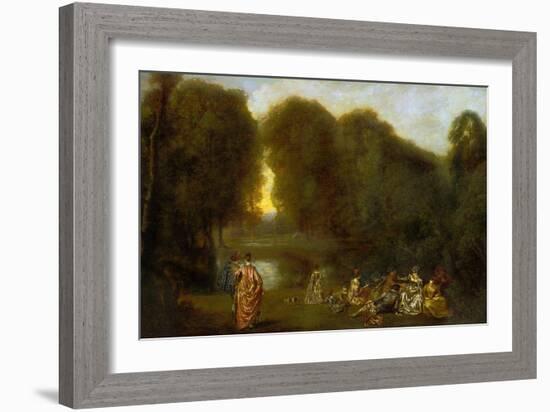 Assembly in a Park-Jean Antoine Watteau-Framed Giclee Print