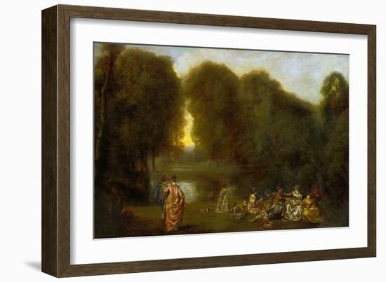 Assembly in a Park-Jean Antoine Watteau-Framed Giclee Print