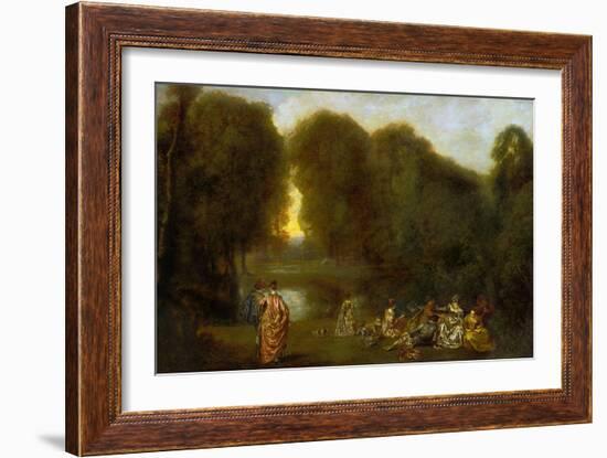 Assembly in a Park-Jean Antoine Watteau-Framed Giclee Print