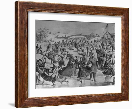 Assembly of Ice Skaters on Lake in Central Park in Winter-Currier & Ives-Framed Photographic Print