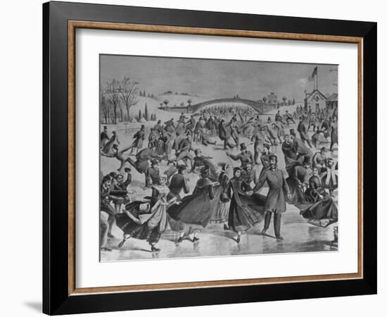 Assembly of Ice Skaters on Lake in Central Park in Winter-Currier & Ives-Framed Photographic Print