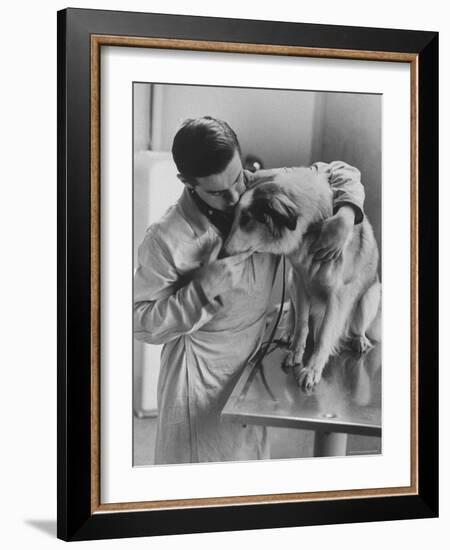 Assistant Caring For a Dog at the Humane Society-Paul Schutzer-Framed Photographic Print