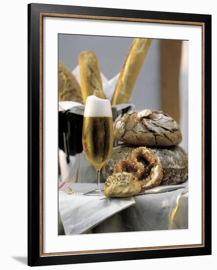 Assorted Bread with a Cold Glass of Beer-null-Framed Photographic Print