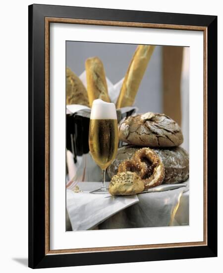 Assorted Bread with a Cold Glass of Beer-null-Framed Photographic Print
