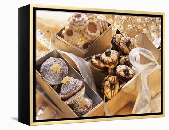 Assorted Christmas Biscuits in Gift Boxes-null-Framed Premier Image Canvas