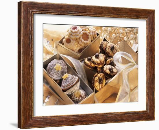 Assorted Christmas Biscuits in Gift Boxes-null-Framed Photographic Print