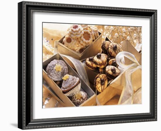 Assorted Christmas Biscuits in Gift Boxes-null-Framed Photographic Print