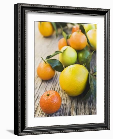 Assorted Citrus Fruit on Wooden Background-null-Framed Photographic Print