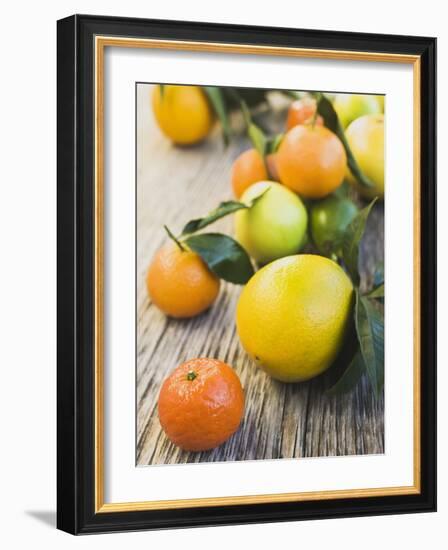 Assorted Citrus Fruit on Wooden Background-null-Framed Photographic Print