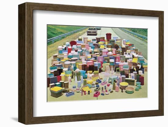 Assorted Plastic Household Containers on Highway-Found Image Press-Framed Photographic Print