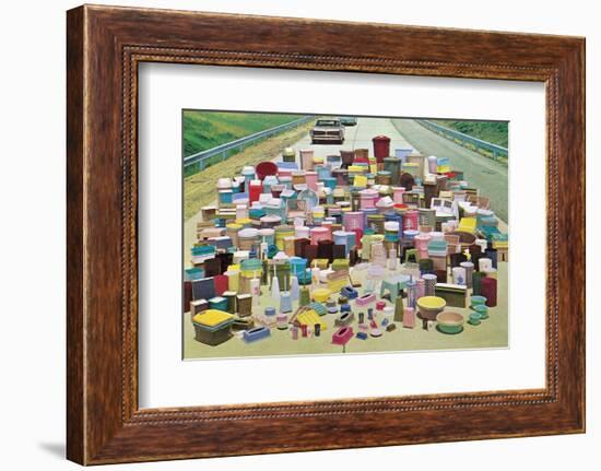 Assorted Plastic Household Containers on Highway-Found Image Press-Framed Photographic Print