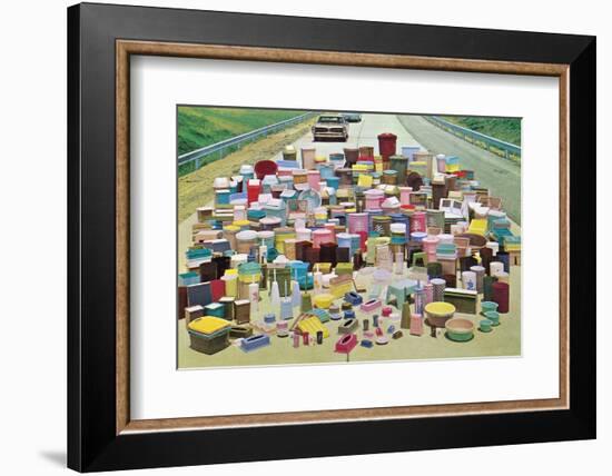Assorted Plastic Household Containers on Highway-Found Image Press-Framed Photographic Print