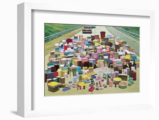 Assorted Plastic Household Containers on Highway-Found Image Press-Framed Photographic Print