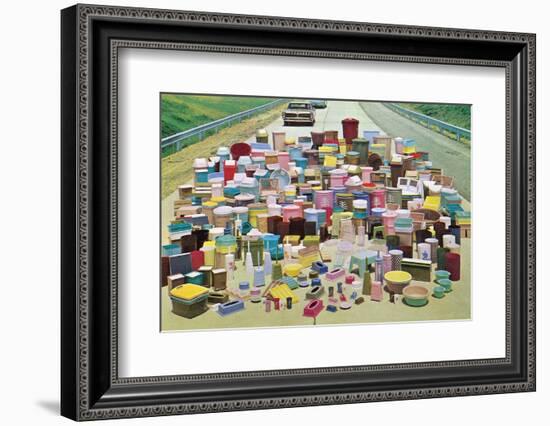 Assorted Plastic Household Containers on Highway-Found Image Press-Framed Photographic Print