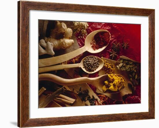 Assorted Spices in Wooden Spoons-Ulrike Koeb-Framed Photographic Print