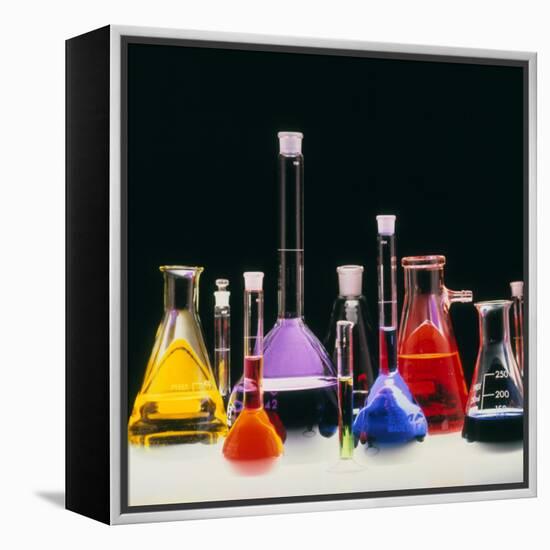 Assortment of Laboratory Flasks Holding Solutions-Tek Image-Framed Premier Image Canvas