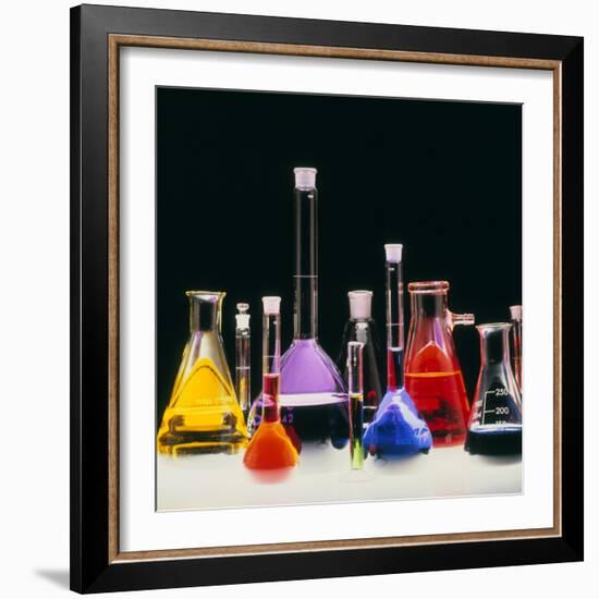 Assortment of Laboratory Flasks Holding Solutions-Tek Image-Framed Premium Photographic Print