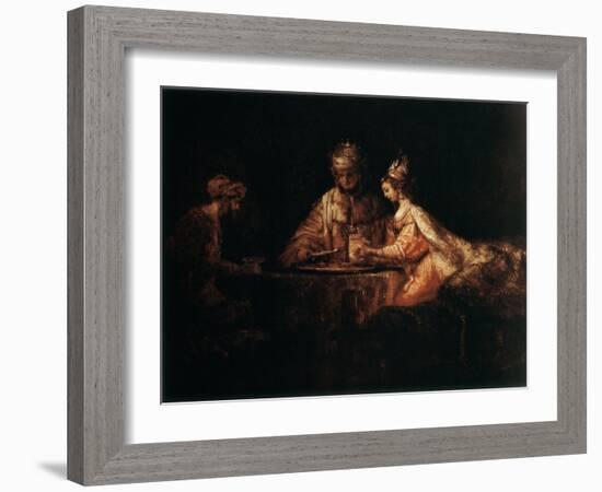 Assuerus, Haman and Esther, 1660-Rembrandt van Rijn-Framed Giclee Print