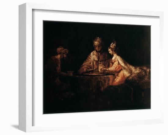 Assuerus, Haman and Esther, 1660-Rembrandt van Rijn-Framed Giclee Print