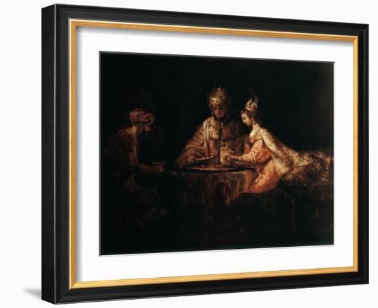 Assuerus, Haman and Esther, 1660-Rembrandt van Rijn-Framed Giclee Print