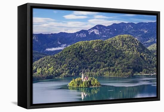 Assumption of Mary Church on an island at Lake Bled, Gorenjska, Balkan Peninsula, Carniola, Sloveni-Miva Stock-Framed Premier Image Canvas