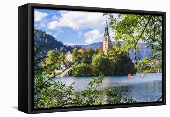 Assumption of Mary Church on an island at Lake Bled, Gorenjska, Balkan Peninsula, Carniola, Sloveni-Miva Stock-Framed Premier Image Canvas