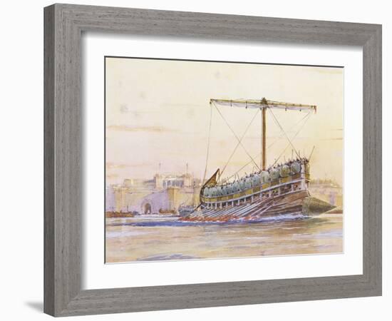 Assyrian Galley, Watercolour Reconstruction, Late 19th - Early 20th Century-Albert Sebille-Framed Giclee Print