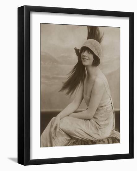 Asta Nielsen Danish Actress of Stage and Screen Wearing a Cloche Hat with an Enormous Feather-null-Framed Photographic Print