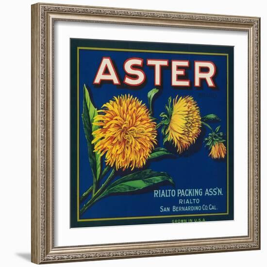 Aster Brand Citrus Crate Label - San Bernardino, CA-Lantern Press-Framed Art Print