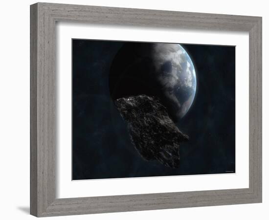 Asteroid in Front of the Earth-Stocktrek Images-Framed Photographic Print