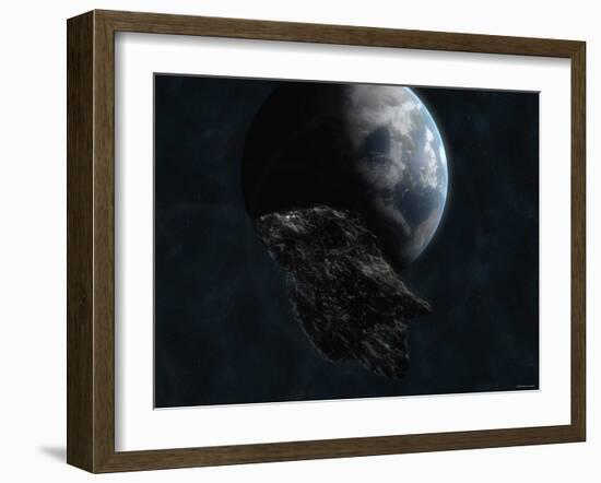 Asteroid in Front of the Earth-Stocktrek Images-Framed Photographic Print